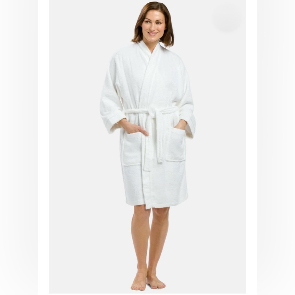 Fishers Finery Bamboo/Cotton White Resort Spa Bath Robe Size S/M